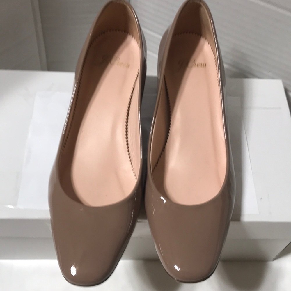 J Crew patent leather dusty rose block heel pumps. EUC